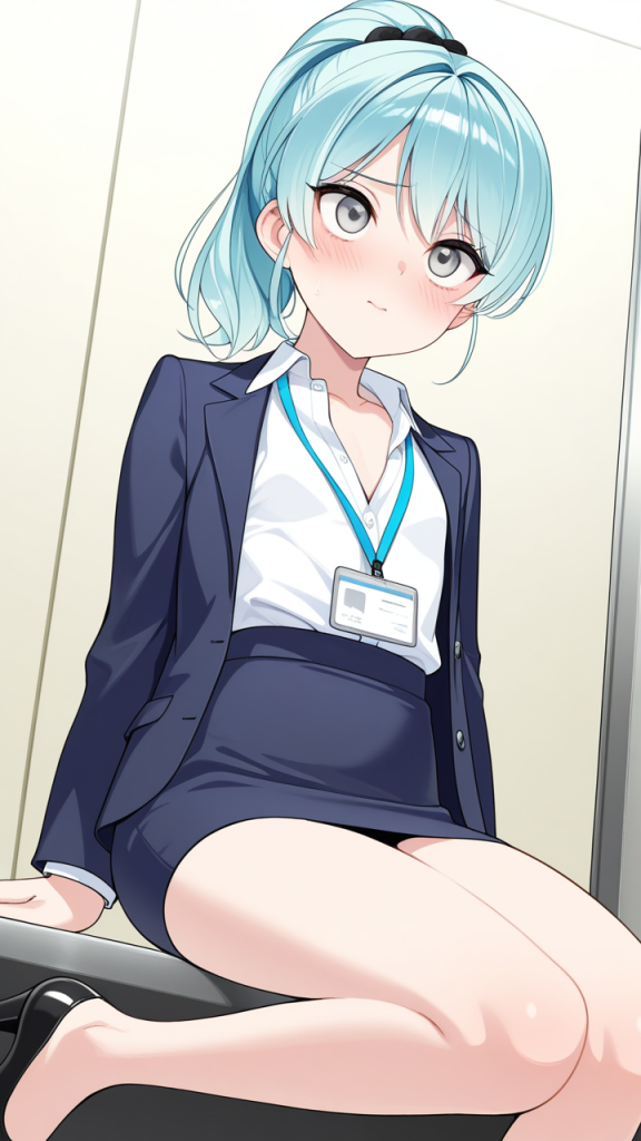 水色髪ポニーテール貧乳小柄 貧乳・微乳_アニメエロ画像 AI エロ画像