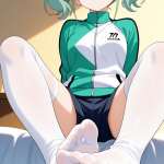 【エロ画像】緑髪ロールツインテール細身×足コキ_AI_アニメエロ画像