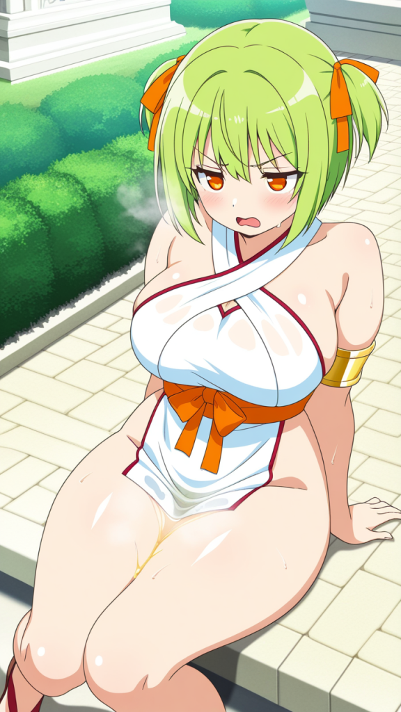 ライムグリーン短髪グラマラス おしっこ・放尿_アニメエロ画像 AI エロ画像