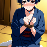 【エロ画像】青髪アップスタイル巨乳×手縛り・拘束_AI_アニメエロ画像