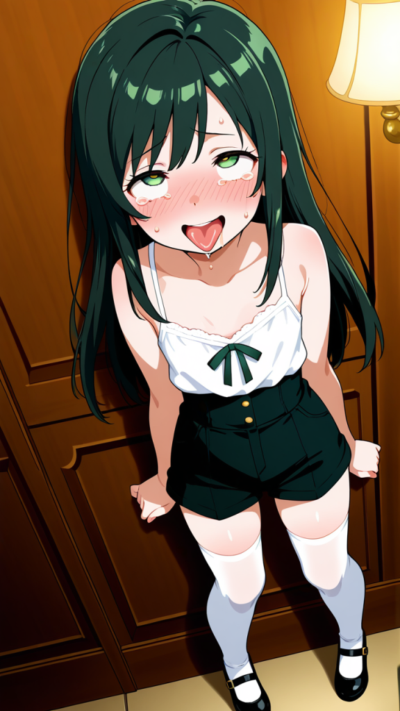 深緑セミロング小柄ロリ体型 アヘ顔・イキ顔_アニメエロ画像 AI エロ画像