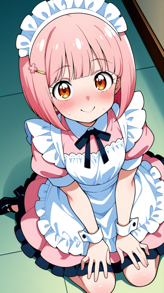 桜色ボブむっちり小柄 メイド服_アニメエロ画像 AI エロ画像