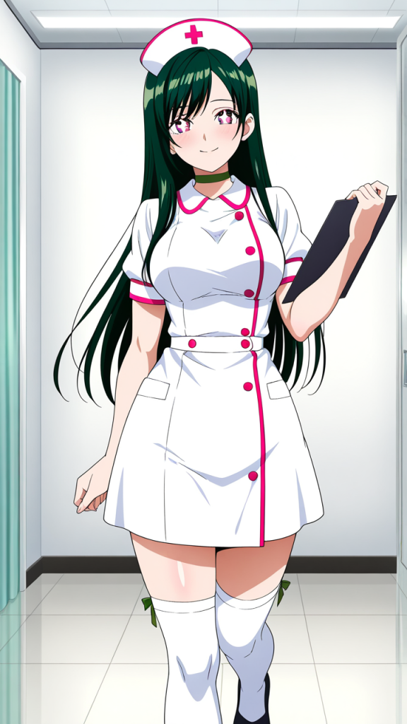 深緑ロングスポーティー美少女 ナース服_アニメエロ画像 AI エロ画像
