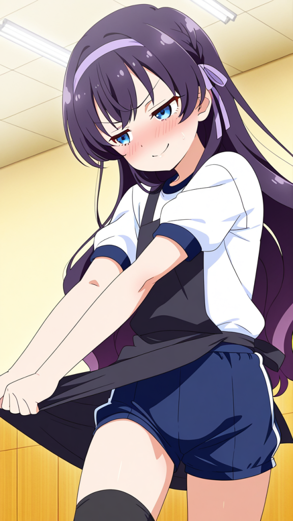 ピンク髪ウェーブロング貧乳小柄 体操服・ブルマ_アニメエロ画像 AI エロ画像