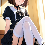 【エロ画像】茶髪ボブ貧乳ロリータ×ニーソ・絶対領域_AI_アニメエロ画像