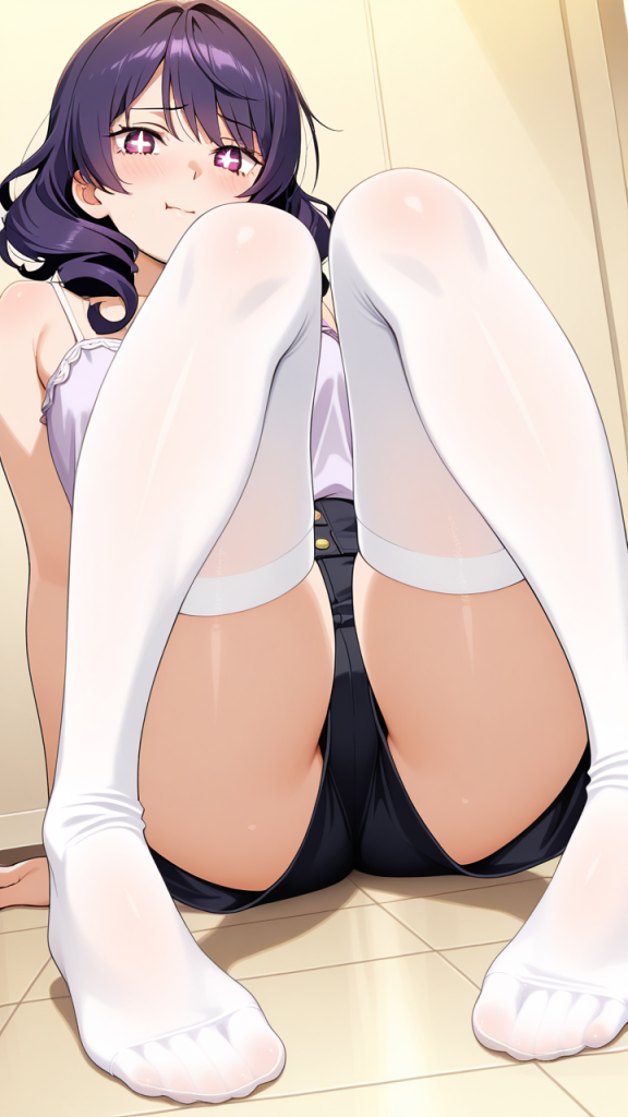 紫髪セミロング細身長身 足コキ_アニメエロ画像 AI エロ画像