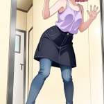 【エロ画像】桜色アップスタイルむっちり×ガラスおっぱい押し付け_AI_アニメエロ画像