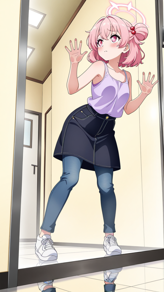 桜色アップスタイルむっちり ガラスおっぱい押し付け_アニメエロ画像 AI エロ画像