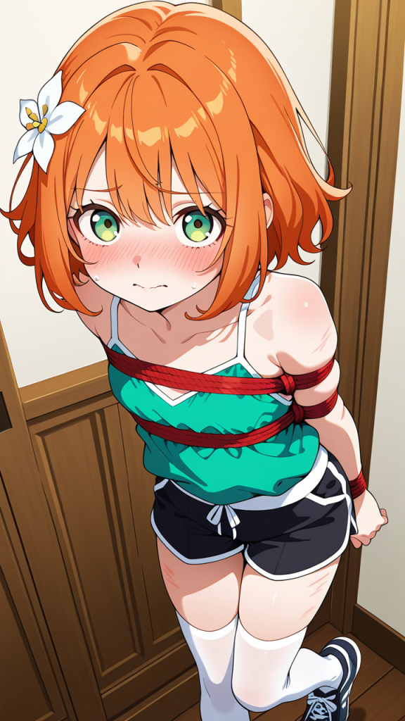 オレンジセミロング貧乳小柄 縛り・拘束_アニメエロ画像 AI エロ画像