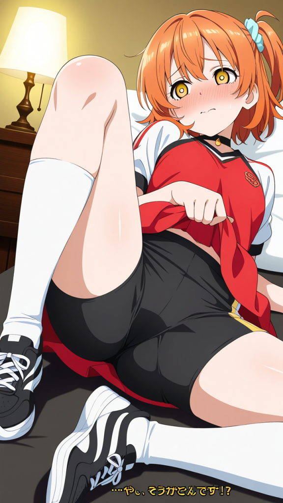 オレンジ髪サイドテール背高スレ くぱぁ・大開脚_アニメエロ画像 AI エロ画像