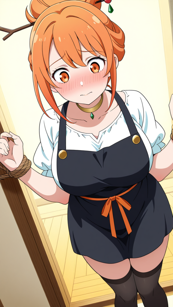 オレンジお団子ヘアむっちり 手縛り・拘束_アニメエロ画像 AI エロ画像