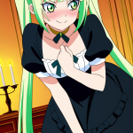 【エロ画像】ライム緑ツインテールスレンダー×メイド服_AI_アニメエロ画像
