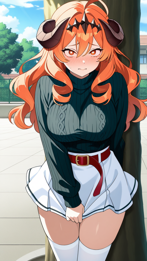 オレンジセミロング巨乳 野外露出_アニメエロ画像 AI エロ画像