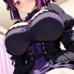 【エロ画像】紫髪ポニーテール筋肉質×巨乳・爆乳_AI_アニメエロ画像