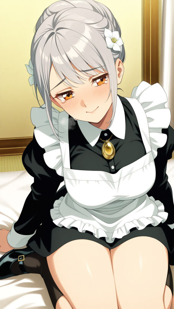 グレー髪アップスタイルスレンダ 美少女エロ_アニメエロ画像 AI エロ画像