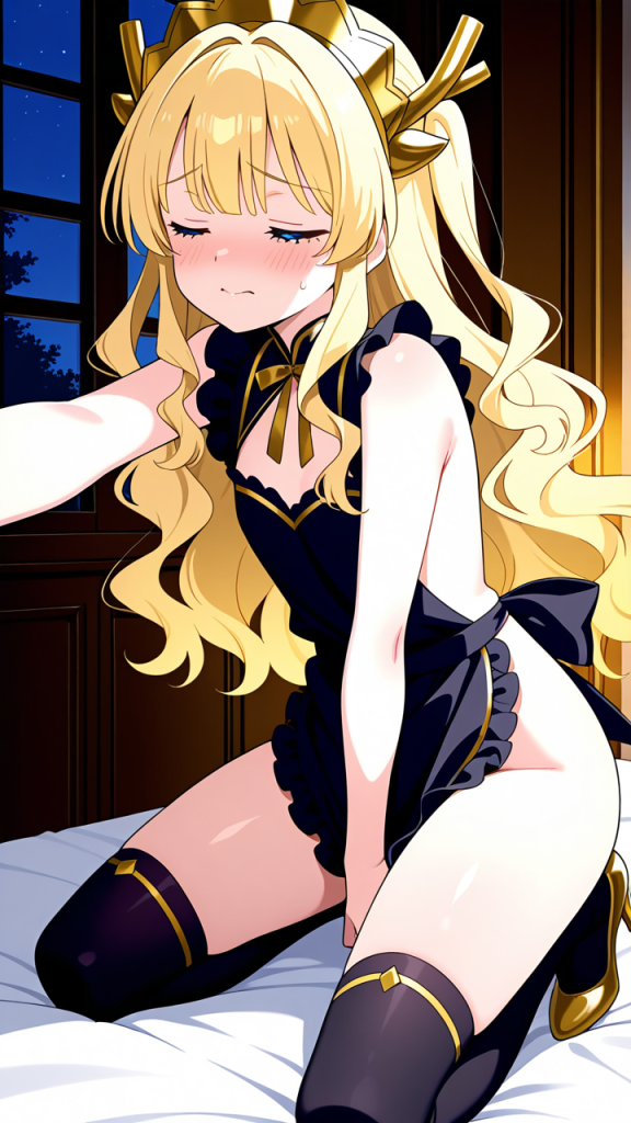 金髪ウェーブロング貧乳長身 オナニー・自慰_アニメエロ画像 AI エロ画像