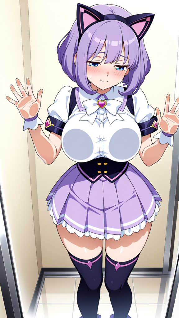 紫髪外ハネボブ巨乳 ガラスおっぱい押し付け_アニメエロ画像 AI エロ画像