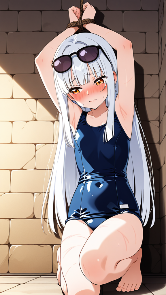 白髪ロングストレート貧乳 縛り・拘束_アニメエロ画像 AI エロ画像