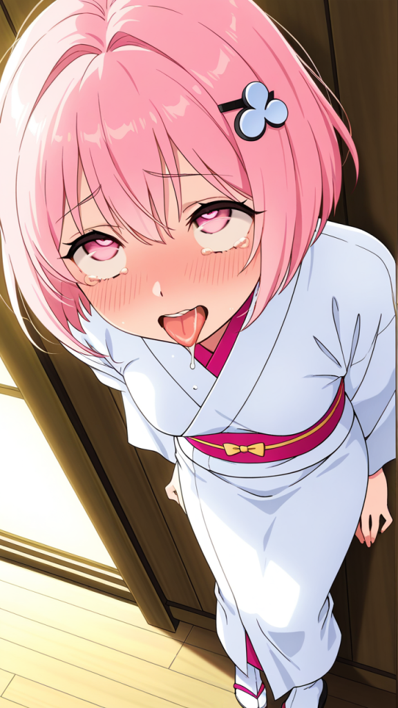 ピンク髪くせ毛ショート貧乳 アヘ顔・イキ顔_アニメエロ画像 AI エロ画像