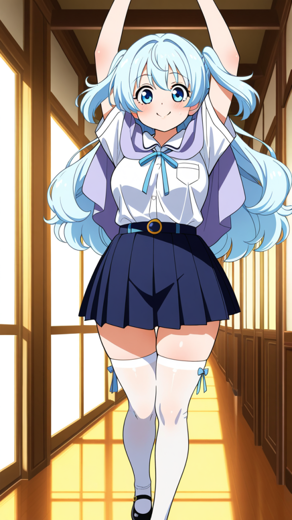 青髪お団子ふんわりむっちり ニーソ・絶対領域_アニメエロ画像 AI エロ画像