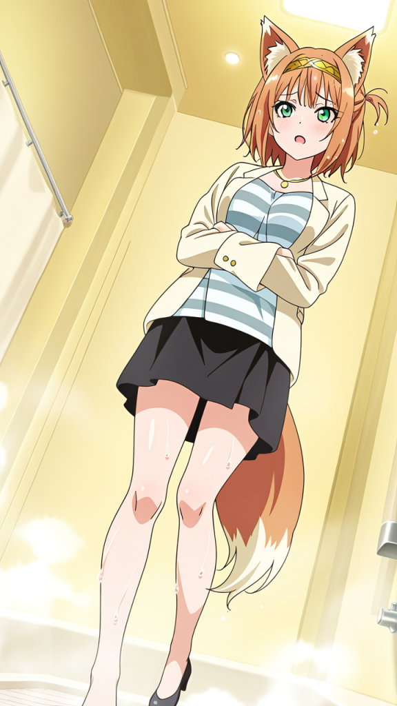 茶髪サイドテールスレンダー お風呂・入浴_アニメエロ画像 AI エロ画像