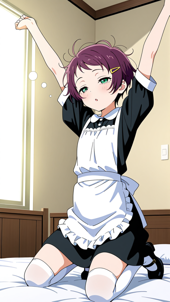 紫髪刈り上げショートロリ 寝起き・パジャマ_アニメエロ画像 AI エロ画像