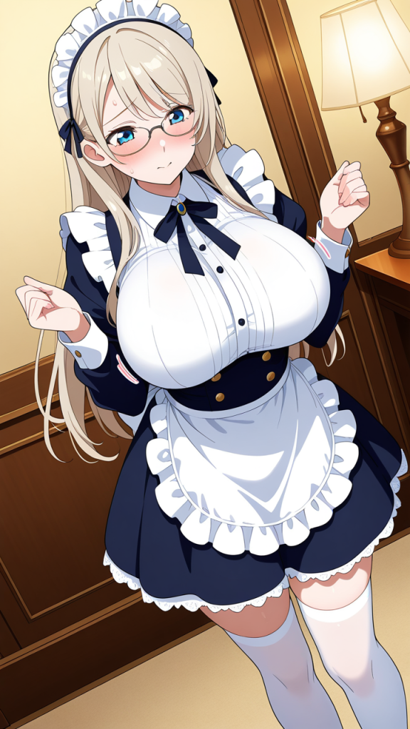 プラチナセミロング細身眼鏡 巨乳・爆乳_アニメエロ画像 AI エロ画像