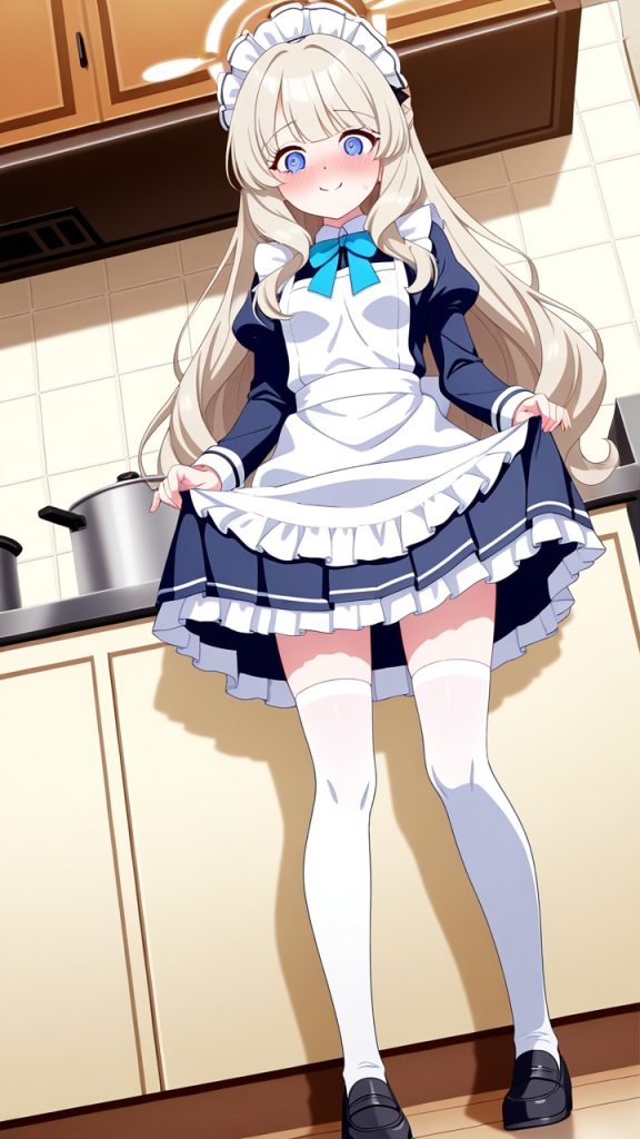 プラチナ金髪内巻き貧乳小柄 メイド服_アニメエロ画像 AI エロ画像