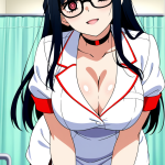 【エロ画像】黒髪ハーフアップ巨乳眼鏡×ナース服_AI_アニメエロ画像