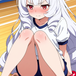 【エロ画像】白髪ハーフアップむっちり×体操服・ブルマ_AI_アニメエロ画像