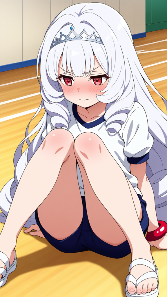 白髪ハーフアップむっちり 体操服・ブルマ_アニメエロ画像 AI エロ画像