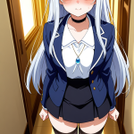 【エロ画像】白髪セミロングスレンダー×ニーソ・絶対領域_AI_アニメエロ画像