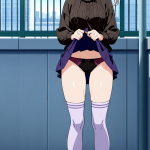 【エロ画像】銀髪ポニーテール筋肉質×野外露出_AI_アニメエロ画像