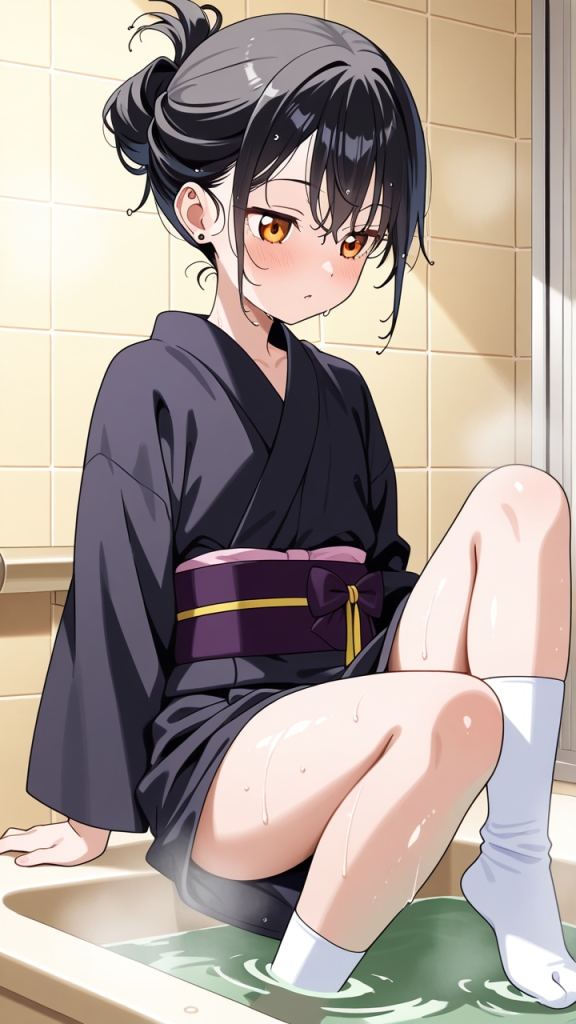 黒髪アップロリ体型 お風呂・入浴_アニメエロ画像 AI エロ画像