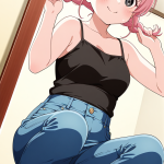 【エロ画像】紫髪ツインおさげむっちり×鏡越し_AI_アニメエロ画像