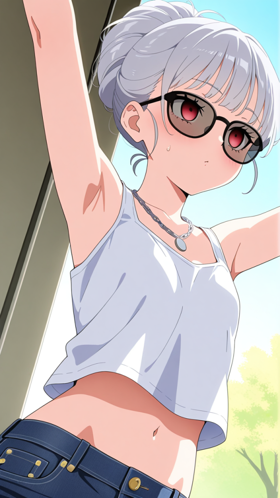 銀髪アップスタイルグラマラス 貧乳・微乳_アニメエロ画像 AI エロ画像