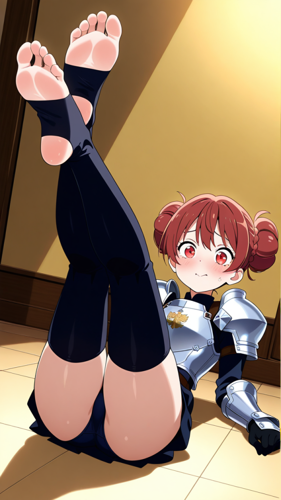 茶髪お団子小柄貧乳 足コキ_アニメエロ画像 AI エロ画像