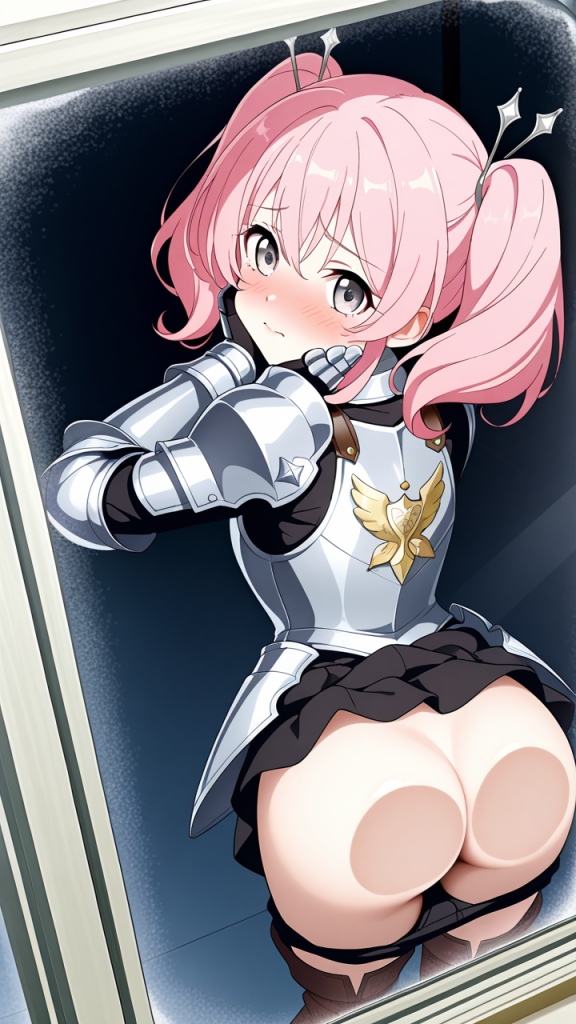 ピンク髪ロールツインテール細身 ガラスお尻押し付け_アニメエロ画像 AI エロ画像