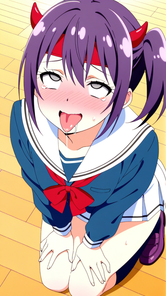 紫髪サイドポニー巨乳 アヘ顔・イキ顔_アニメエロ画像 AI エロ画像