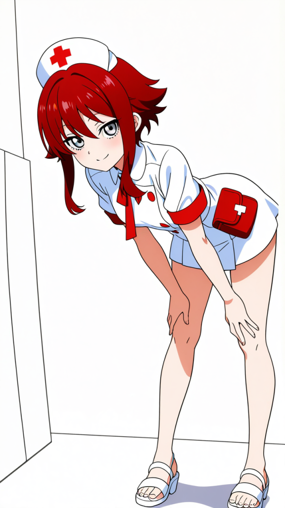 赤髪アップスタイル細身長身 ナース服_アニメエロ画像 AI エロ画像