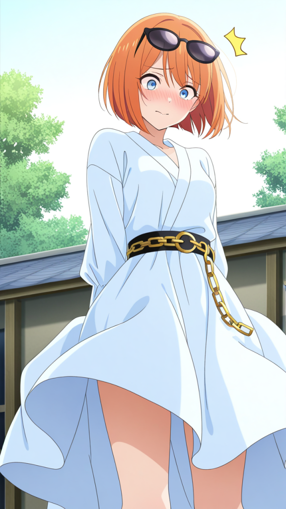 オレンジ外ハネボブスレンダー 野外露出_アニメエロ画像 AI エロ画像