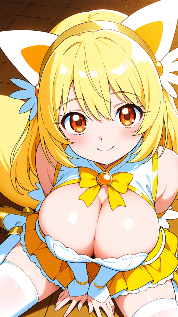 金髪内巻きセミロング魔法少女 パイズリ_アニメエロ画像 AI エロ画像