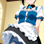 【エロ画像】黒青グラデショート丸顔×メイド服_AI_アニメエロ画像