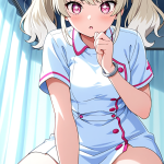 【エロ画像】プラチナブロンドツインテール巨×ナース服_AI_アニメエロ画像