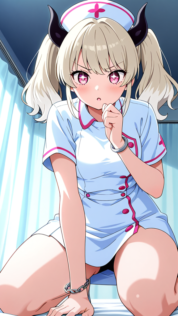 プラチナブロンドツインテール巨 ナース服_アニメエロ画像 AI エロ画像