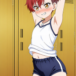 【エロ画像】赤髪ツーブロック長身貧乳×体操服・ブルマ_AI_アニメエロ画像