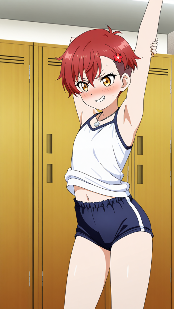 赤髪ツーブロック長身貧乳 体操服・ブルマ_アニメエロ画像 AI エロ画像