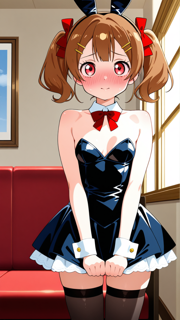 茶髪ロールツインテール貧乳 ニーソ・絶対領域_アニメエロ画像 AI エロ画像