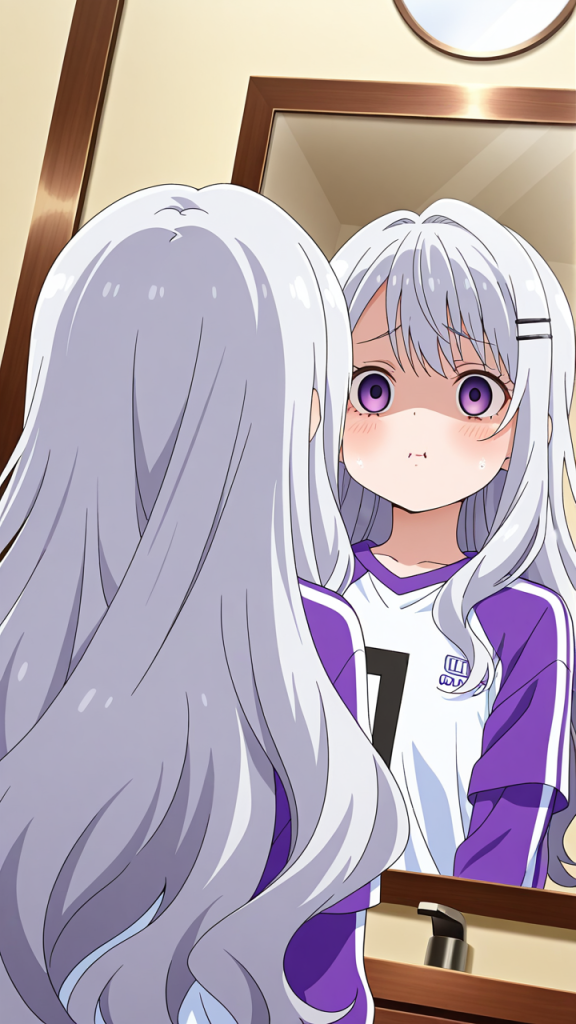 黒髪ウェーブロリ体型 鏡越し_アニメエロ画像 AI エロ画像