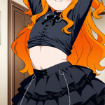 【エロ画像】オレンジ髪ショート貧乳×巨乳・爆乳_AI_アニメエロ画像